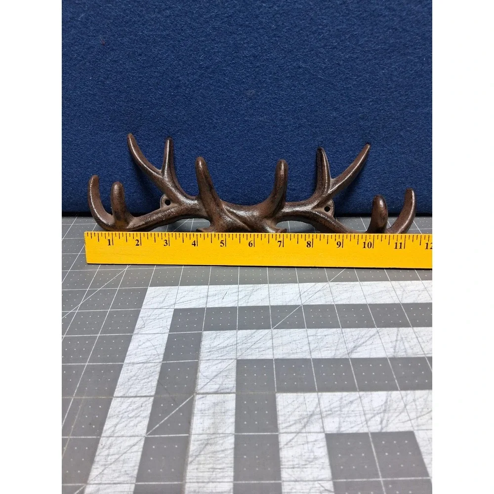 Unbranded Antler Wall Rack Brown Cast Iron Rustic Lodge Deer Horn Hooks